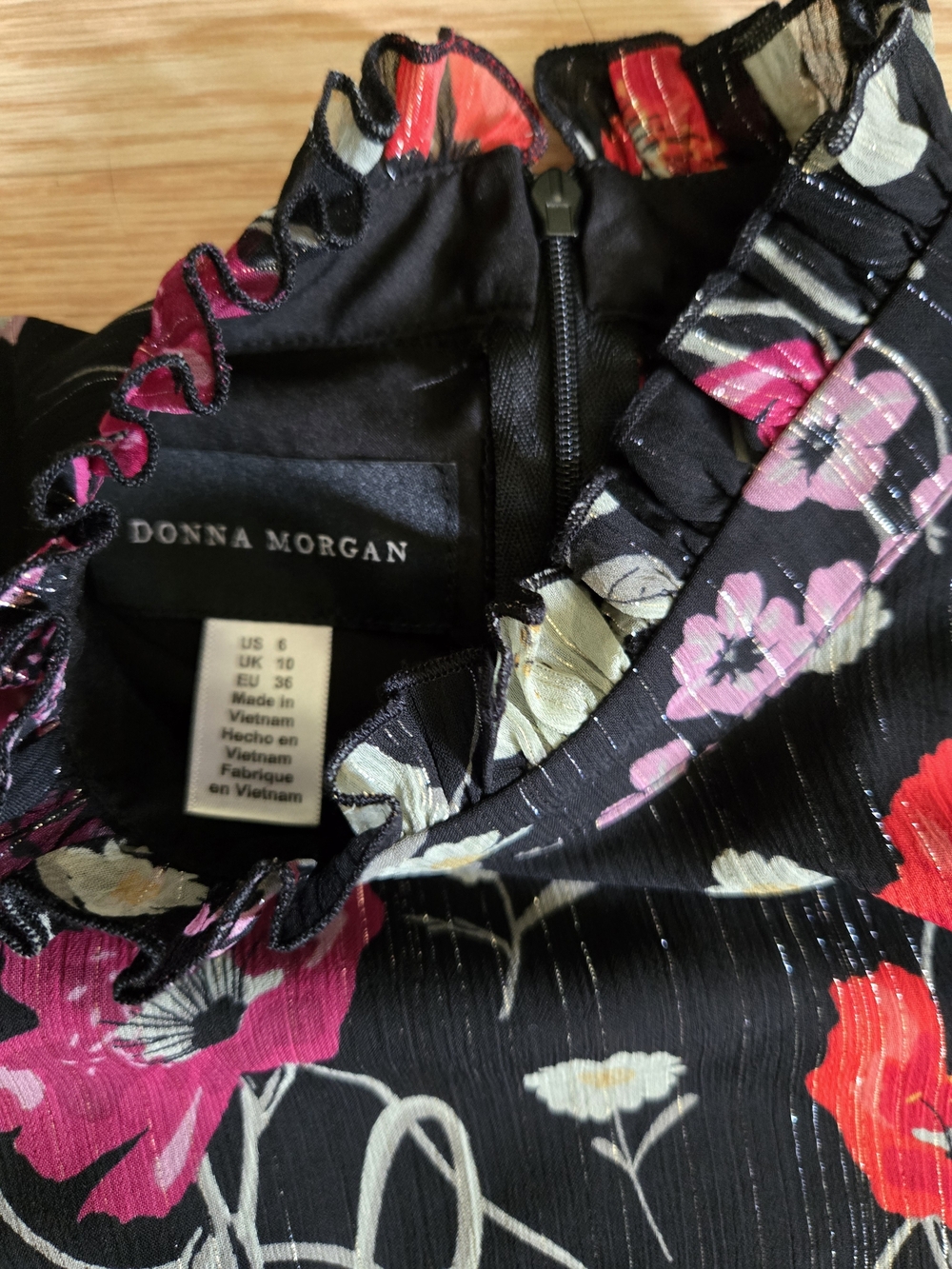 Donna Morgan Black Floral Ruffle Mini Dress - Picture 4 of 4